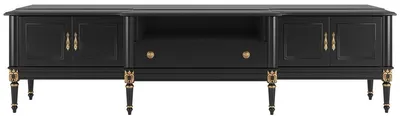Produktbild von Casa Padrino Luxus Barock TV Schrank Schwarz / Antik Gold 235 x 55 x H. 65 cm - Fernsehschrank mit 4 Türen und Schublade - Edle Barock Wohnzimmer Möbel