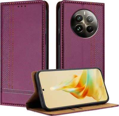 Obrázek produktu pro Pouzdro pro Realme 12 Pro kožené flipové pouzdro s funkcí stojánku Fialová