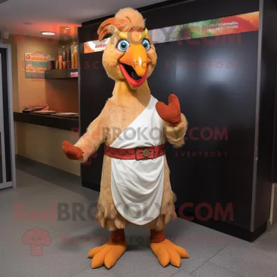 Produktbild von Hellbrauner REDBROKOLY Tandoori-Huhn Maskottchen Kostüm charakter bekleidet mit einer Anzughose und einem Gürtel
