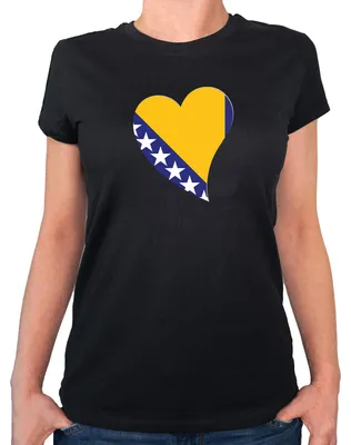 Produktbild von Huuraa Damen T-Shirt Bosnien und Herzegowina Flagge Herz XL Black Bio Baumwolle Fairtrade Damenshirt Geschenkidee