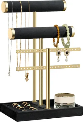 Produktbild von Schmuckständer mit 3 Ebenen Samt-Armbandhalter, Schwarz
