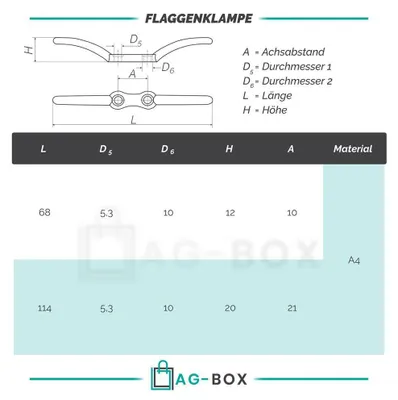 Produktbild von AG-BOX Flaggenklampe 112mm Edelstahl A4, 25 Stück