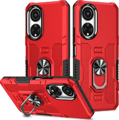 Produktbild von Honor X7 Hülle, Dual Layer Robuste Rüstung Ringhalter Ständer Schutzhülle für Honor X7 Rot
