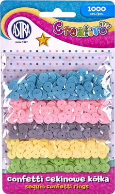 Immagine prodotto di Confetti cekinowe kółka na blistrze - mix 5 kolorów intensywnych 1000 sztuk