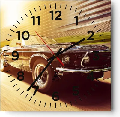 Produktbild von Wanduhr - Quadrat - Glasuhr - Auto Cabrio - 30x30cm - Schleichendes Uhrwerk - Lautlos - zum Aufhängen bereit - Dekoration Modern - Wanddekoration aus Glas - C4AC30x30-3626