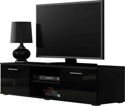 Produktbild von Furniture24 Tv Schrank SOHO 140, Lowboard, Unterschrank, 2 Türiger Schwarz/Schwarz Hochglanz