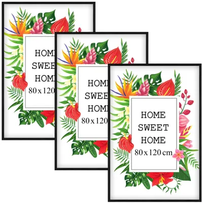 Produktbild von MG Design Set aus 3 Schwarz Bilderrahmen 80 x 120 cm - Aus echtem Holz mit Acrylglas, zum Aufhängen & Aufstellen, für Fotos, Poster & Puzzle