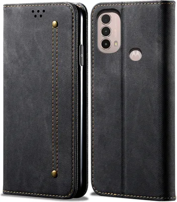 A black flip-style phone case is shown from the front and side.