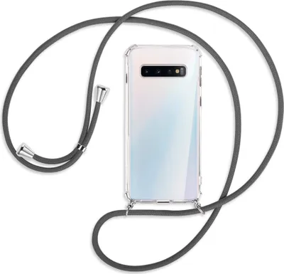Produktbild von Handykette Backcover-Schutzhülle mit Band (Metall silberfarben) für Samsung Galaxy S10 - dunkelgrau