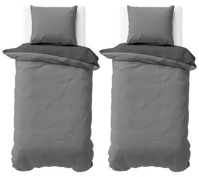 Produktbild von Bettwäsche 135x200 cm Grau Anthrazit Wendebettwäsche Doubleface Mikrofaser Uni Bettbezug 4 teilig