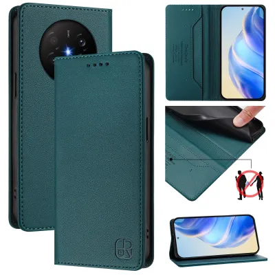 Produktbild von Lederhülle für Huawei Mate 70 air Hülle Flip Brieftasche Kartenfächern Ständer Schutzhülle Dunkelgrün