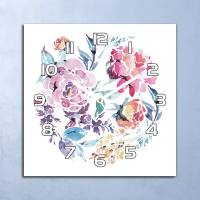 Produktbild von Deko Glasuhr Wanduhr 30x30 Aquarell Blumen Quarz Küchenuhr Bürouhr