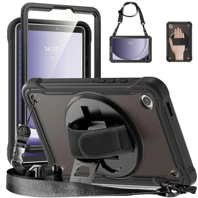 Image de Coque pour Samsung Galaxy Tab A9 / A11 (8,7 Pouces) Protection Intégrale Antichoc avec Bandoulière - Noir