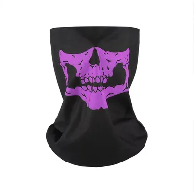 Immagine prodotto di Collare con teschio – Cappuccio antivento lilla/rosa – Maschera protettiva – Maschera tattica – Casco da motocicletta – Scaldacollo – Nero/rosa – CHPN