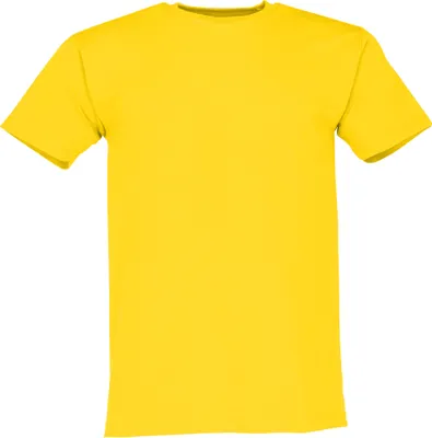 A plain yellow t-shirt is shown against a white background.