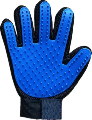 Produktbild von Tierhaarentferner-Handschuhe, atmungsaktiv, verstellbar, Tiefenreinigung, Gummi, Fellpflege für Katzen und Hunde, Blau, rechte Hand, 20201021-B