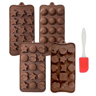 Produktbild von 4x Silikon Backform + 1x Schaber Backform Kuchenform Pralinenform Tortenform Eiswürfel Brotform Förmchen Backformen Schokoladenform