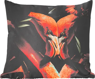 Produktbild von MuchoWow® Zierkissen Sofakissen Wohnzimmer Dekokissen 45x45 cm Flamingo - Blätter - Blumen - Schlafpolster - Polster für das Sofa