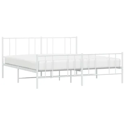 Zdjęcie produktu dla Metalowa Rama Łóżka Z Wezgłowiem I Zanóżkiem, Biała, 183X213 Cm Lumarko!