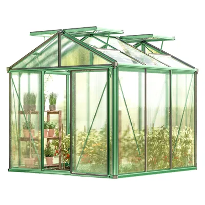 Produktbild von GFP Gewächshaus Diamas 21 Light 235x235 cm mit integriertem Fundament 12 mm Doppelstegplatten, Farbe Moosgrün