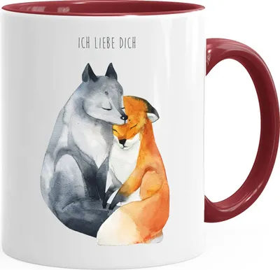 Produktbild von Geschenk-Tasse Ich liebe dich Fuchs Geschenk Liebe Spruch Kaffeetasse Teetasse Keramiktasse MoonWorks® bordeauxrot unisize