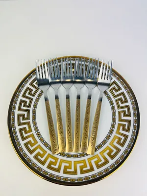 Produktbild von 6er Set Medusa Mäander Gabeln 19 cm Edelstahl, Spülmaschinenfest, Essgabeln Dessertgabel Geschirrbesteck Servierbesteck Schwer und Hochwertig Gabel aus Edelstahl Rostfrei 304