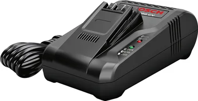 A black Bosch battery charger.