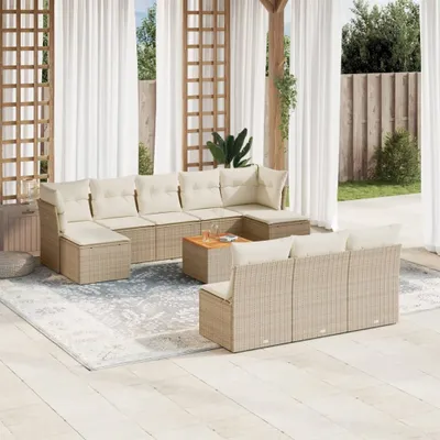 Produktbild von Beige 11-tlg. Garten-Sofagarnitur mit Kissen Beige Poly Rattan ,Design 2024 Neu