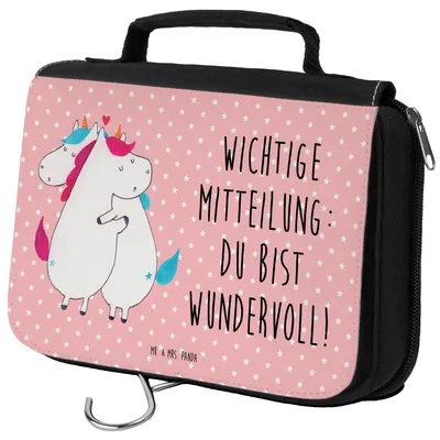 Produktbild von Mr. & Mrs. Panda kosmetiktäschchen Einhorn Mitteilung - Rot Pastell - Geschenk, Schminktasche, badtasche, Spruch, Partner, Kulturbeutel, Einhörner, Valentinstag, Unicorn