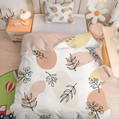 Produktbild von Kinderbettwäsche 100x135 cm 2-teilig mit Reißverschluss Mikrofaser Braune Pflanze