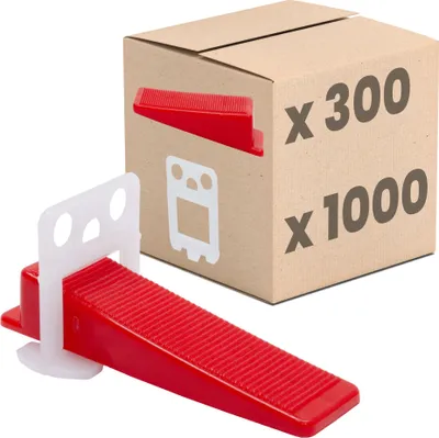 Produktbild von Dalsys Fliesen Nivelliersystem 3mm Set: 1300tlg., 1000 Laschen + 300 Keile, Verlegehilfe Set, Fliesenleger Werkzeug