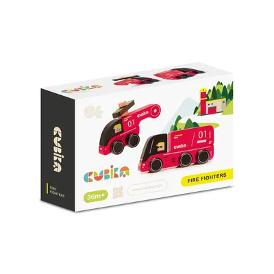 Image de CUBIKA 15559 Pompiers - voiture en bois avec hélicoptère