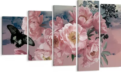 Produktbild von Bild auf Leinwand - Leinwandbild - 5 Teile - Blumen Schmetterling Wolken - 100x60cm - Wand Bild - Wanddeko - Wandbilder - Leinwanddruck - Bilder - Wanddekoration - Leinwand bilder - EG100x60-4881