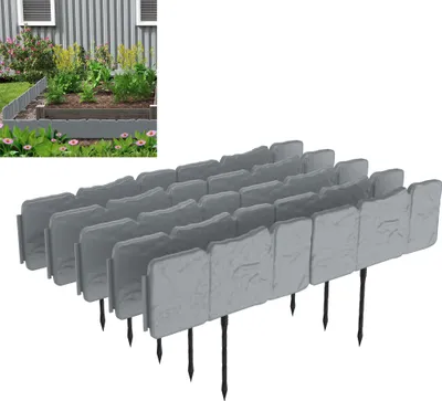 Produktbild von XINZI Rasenkante in Steinoptik Beeteinfassung Kunststoff mit Erdspieße Wetterfeste Vielseitig Einsetzbar für Garten, Grau(2,5m - 10Stück)