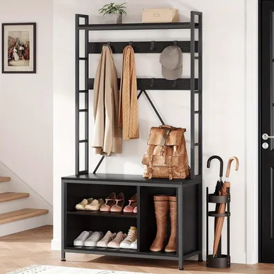 Immagine prodotto di Armadio industriale per guardaroba - Ingresso con panchina e ripiano per scarpe - Nero - 136 kg