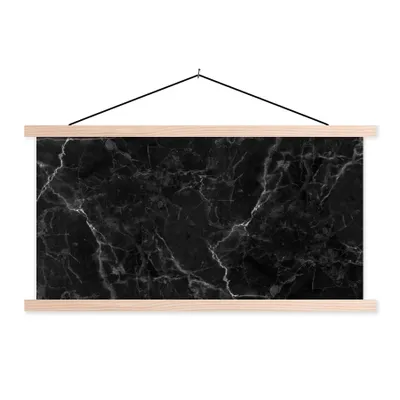 Produktbild von MuchoWow® Textilposter Marmor - Schwarz - Weiß - Textur - Marmoroptik 60x30 cm mit holzfarbenen Rahmen - Dekoration