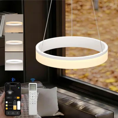 Produktbild von doporro Moderne LED Pendelleuchte – 60cm Dimmbare Esszimmerlampe hängend mit App & Fernbedienung, 3000–6000K, CRI≥95, höhenverstellbar Sandweiß Luvina02
