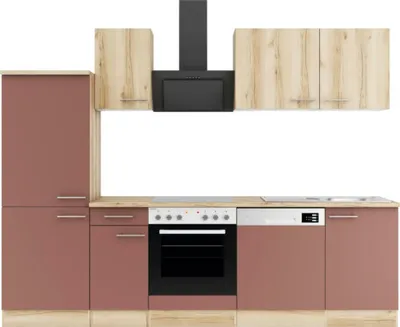 Produktbild von Optifit Küchenzeile mit Geräten Livorno290/Bari407 270 cm wildeiche rostrot matt strukturiert zerlegt Variante reversibel KPLB 2742-9+