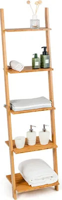 Produktbild von COSTWAY Leiterregal Bambus, 5 Ebenen Bücherregal, Standregal schmal, für Heimbüro, Wohnzimmer, 43 x 35 x 165 cm
