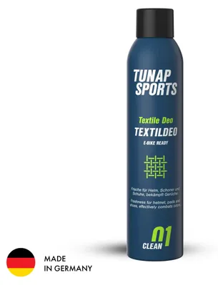 Produktbild von TUNAP SPORTS Textildeo | Neutralisiert Gerüche in Schuhen, Helm, Rucksack und Schutzausrüstung | Ohne Duftstoffe | Antibakterielle Textilpflege | Für Fahrradequipment |  Germany