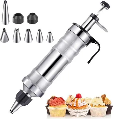 Produktbild von Bakset - inklusive 6 Edelstahl-Spritzdüsen - leistungsstark und schnell spritzen - einfach zu bedienen - schwarz - ideal für das Dekorieren von Kuchen, Cupcakes und Keksen