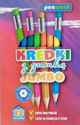 Zdjęcie produktu dla Kredki ołówkowe z gumką 12 kolorów