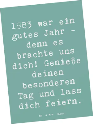 Produktbild von Mr. & Mrs. Panda Postkarte Spruch 1983 Geburtstag - Meeresbrise - Geschenk, Geburtstagsjahr, Grußkarte, Jubiläum, Alter, feiern, Ansichtskarte, Geburtstagsgeschenk