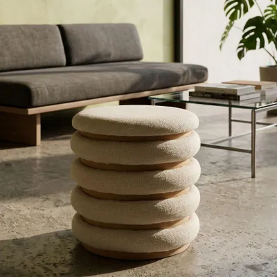 Immagine prodotto di Mauro Ferretti pouf Damasco Line rotondo Ø 40x42 cm naturale