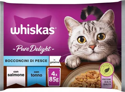 Produktbild von Whiskas Adult Fisch-Leckerbissen – Nassfutter für Katzen in Gelee – 4 x 85 g