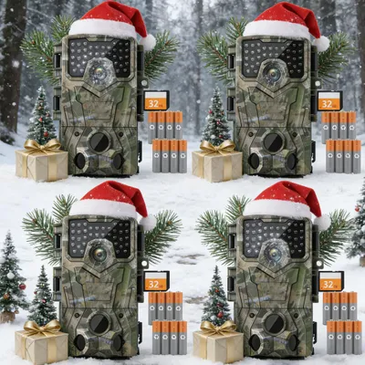 Produktbild von 4 Stück Wildkamera mit 32GB Speicherkarte AA-Batterien 4K Video 48MP Wildtierkamera Nachtsicht Bewegungsmelder Jagdkamera 120° Weitwinkel