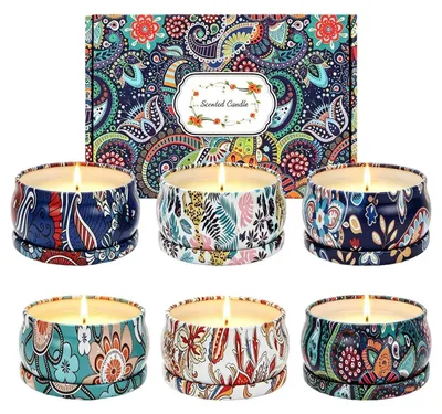 Image de Coffret cadeau de bougies parfumées, 6 pièces, cire de soja naturelle, aromathérapie, 70 g (2,5 oz) par bougie