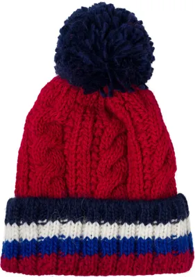 Produktbild von styleBREAKER Kinder Strick Bommelmütze mit Zopfmuster und gestreifter Krempe, Fleece Futter Winter, 3-5 Jahre 04024206