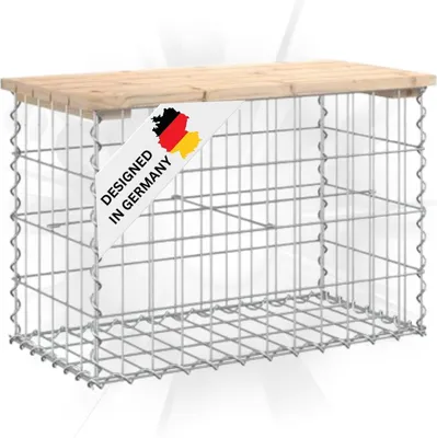 Produktbild von DELUKE® Gartenbank Gabionen BIKS aus Stahl | 63x31,5x42cm Kiefernholz Natur | Gabionenbank Gartentisch aus Gabionen Steinkorb Gabionengitter Ziergabione Drahtkorb befüllbar