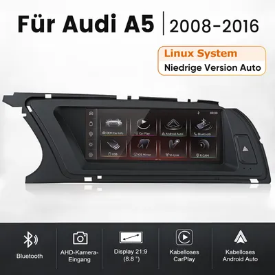Obrázok produktu pre Autorádio pre Audi A5 (2009-2016), model Concert/Symphony, s operačným systémom Linux, 8,8-palcový displej, bezdrôtové pripojenie CarPlay a Android Auto, Bluetooth, AUX